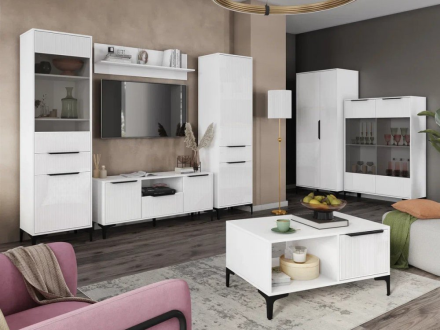 Пенал со стеклом Кимберли, Белый/Белый глянец 