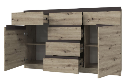 Комод 6 ящиков Тиана, Дуб Бонифаций/Вольфрам 